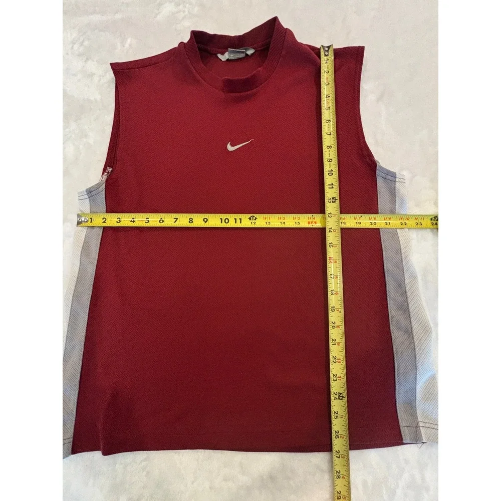 Vintage Nike Sleeveless Mock Neck Training Shirt Red Grey Mesh Men Large Y2K